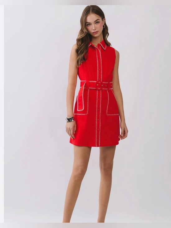 entro Dresses & Skirts - ❤️ NEW Sleeveless Button Down Belted Contrast Stitch Mini Dress Red ~ Large